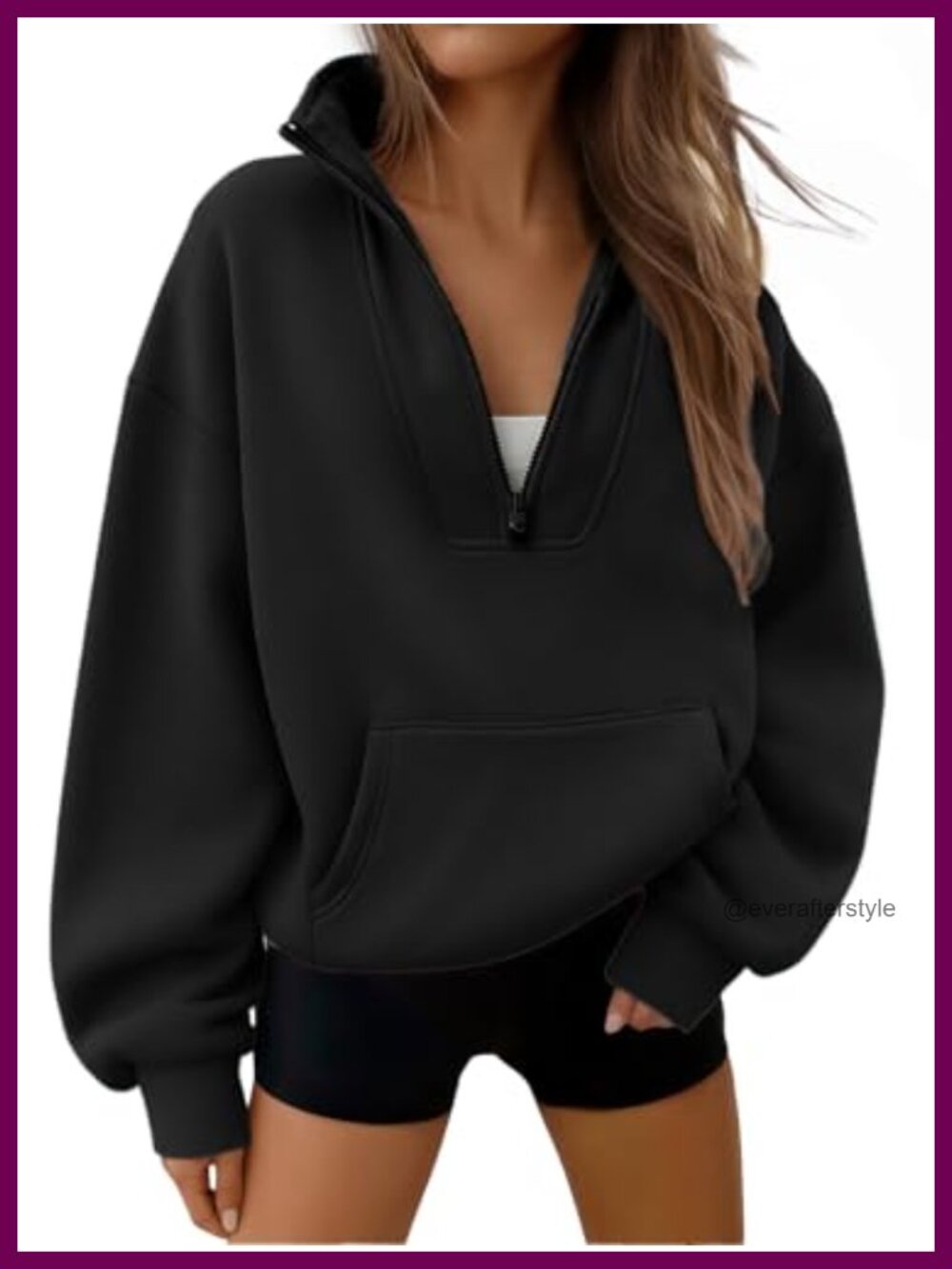 Womens Quarter Half Zip Pullover Hoodie Sweatshirt Cotton Polyester Workout